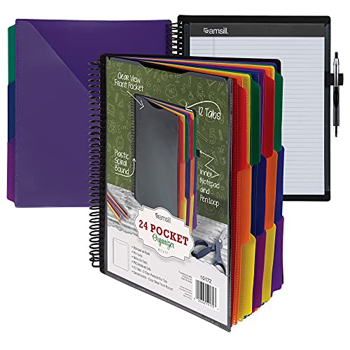 Samsill Spiral Folder Organizer - 12 Dividers & 24 Pockets with Notepad Holder, Multi Pocket Color Cordinated Folder Binder with Customizable Tabs, Document Organizer (Basic) - color: Classic, size: Single, style: 12 Dividers-Notepad