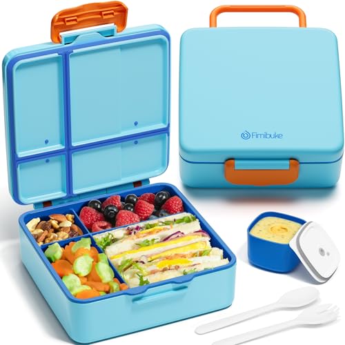Fimibuke Bento Lunch Box for Kids, Toddler Bento Box with 4 Compartments | Leak Proof BPA Free Dishwasher Safe Lunch Container with Utensils, Ideal Portion Sizes for Ages 3-12 Girls Boys for School - color: A4. Ocean Life