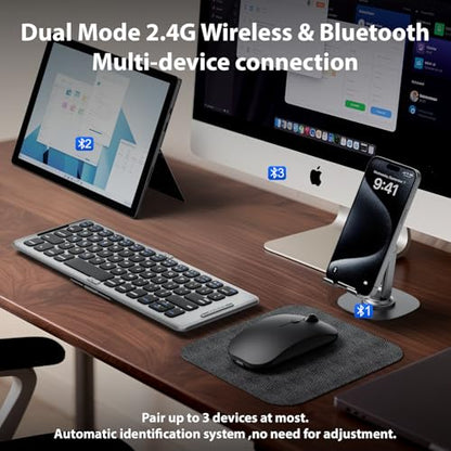 Folding & Foldable Bluetooth with Wireless Keyboard and Mouse Combo for Business Travel, 2.4G Wireless + Bluetooth 5.1, USB-C Rechargeable Portable Combo for Mac,Phones,Laptop,iPad,Tablet