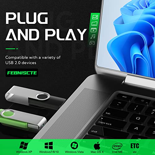 FEBNISCTE 16GB Flash Drive,Thumb Drive 10 Pack,Memoria USB 2.0 | Multi-Coloured, USB Thumb Drive 16gb Swivel mit 10 Cords Jump Drive Stick with LED Light for Data Storage/Transfer - size: 16GB