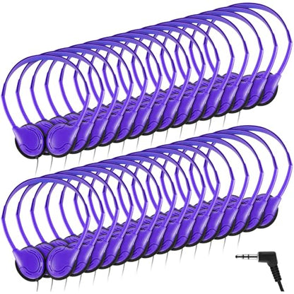 Yunsailing 30 Pack Bulk Over Ear Headphones Set On Ear Headsets Earphones with Adjustable Headband and 3.5mm Plug for Group Learning, Computer Lab, Library, Online Lesson (Purple) - color: Purple