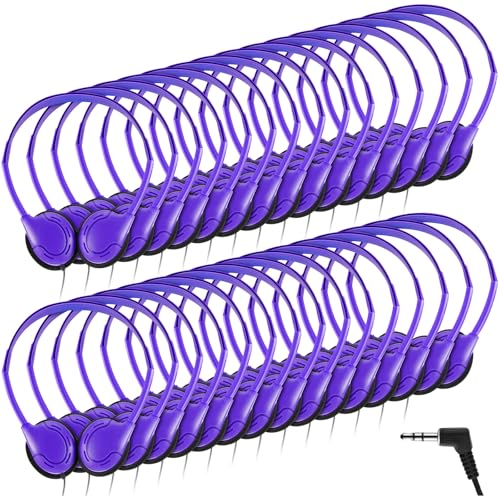 Yunsailing 30 Pack Bulk Over Ear Headphones Set On Ear Headsets Earphones with Adjustable Headband and 3.5mm Plug for Group Learning, Computer Lab, Library, Online Lesson (Purple) - color: Purple