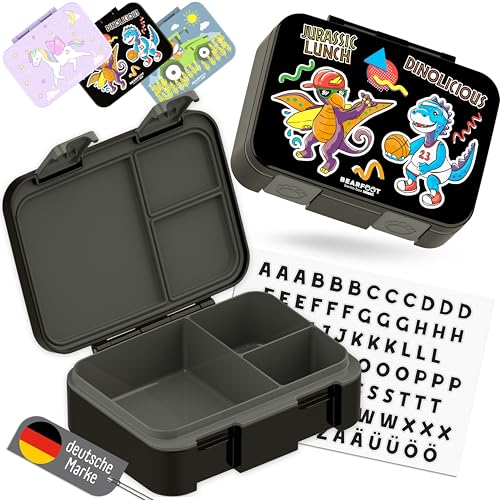BEARFOOT Kids Lunch Box with Compartments – Compact & Lightweight | Leak-Proof, BPA-Free, Dishwasher Safe | Hand-Drawn Design for Preschool, School, Travel (Dinos Black, 2.75 Cups) - color: Dinos-Black, size: 2.75 Cups