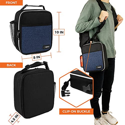 opux Insulated Lunch Bag for Kids Boys Girls, Small Compact Lunch Box with Wide Opening & Mesh Pockets, Reusable Lunch Pail for School, Work, Adults, Men, Women, Heather Navy Blue - color: Heather Navy