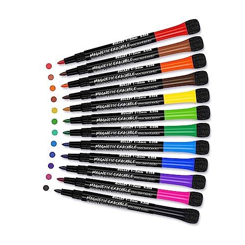 Markers Pen Whiteboard Pens 12 Assorted Color Dry Erases Pens Dry Wipe with Erasers for Home School Erases Markers