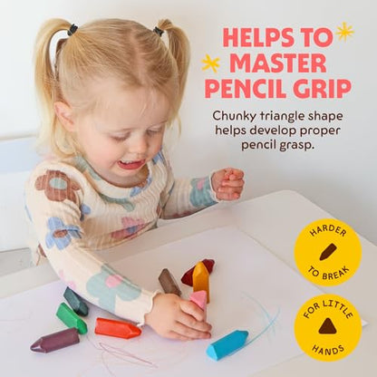 Honeysticks Triangular Crayons (10 Pack) - 100% Pure Beeswax, Food Grade Colors, Non Toxic Crayons for Baby, Toddlers ages 1-3, 2-4, Easy Grip Triangle Shape, Durable, Sustainably Made in New Zealand