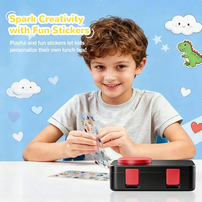 Bento Box for Kids, Leakproof Kids Bento Lunch Box Container with 8oz Insulated Thermo Food Jar, Sauce Jar, Utensil, DIY Stickers for School Boys Girls, 3-4 Compartments, BPA-Free - color: Black Red