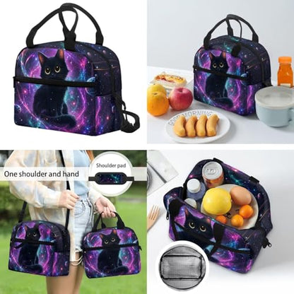 CLOHOMIN Black Cat Kids Backpack with Lunch Box for Girls 10-12/12-14 Middle School Bookbag for Kids Lunch Tote Bag Water Bottle Pouch 6th Grade Student Schoolbags Set of 3 - color: Black Cat