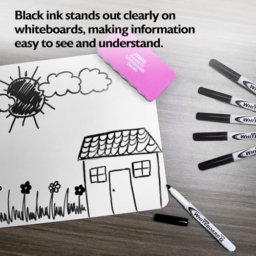 BAZIC PRODUCTS Black Fine Tip Dry Erase Markers, Low-Odor, 12 Count Box | low-odor ink, Wipes clean, no ghosting on whiteboards, Bulk classroom box, ASTM D-4236