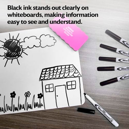 BAZIC PRODUCTS Black Fine Tip Dry Erase Markers, Low-Odor, 12 Count Box | low-odor ink, Wipes clean, no ghosting on whiteboards, Bulk classroom box, ASTM D-4236