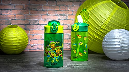 Zak Designs Teenage Mutant Ninja Turtles Kids Water Bottle For School or Travel, 16oz 2-Pack Durable Plastic Water Bottle With Straw, Handle, and Leak-Proof, Pop-Up Spout Cover (TMNT) - color: Teenage Mutant Ninja Turtles