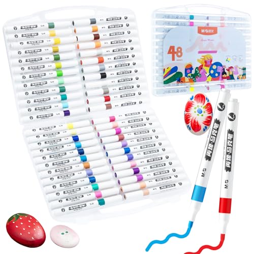 M&G 48 Colors Acrylic Markers Paint Pens Markers, Stocking Stuffers for Rock, Wood, Fabric, Glass, Canvas, Ceramic, Christmas Gifts for artists DIY Crafts Art Supplies