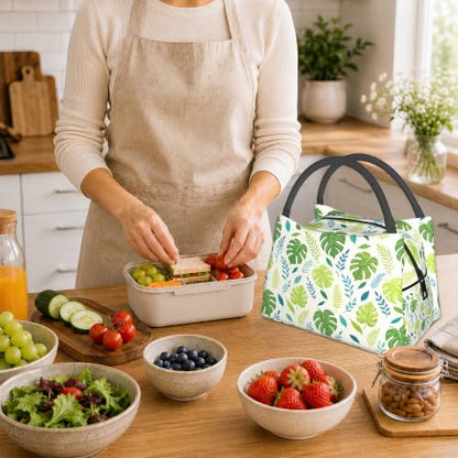 Palm Leaf Reusable Lunch Bag,Green Leaf Insulated Small Lunch Box for Kids Adult Women,Leakproof Cooler Tote Bags for Student Teacher Work Camping Picnic School - color: Palm Leaf