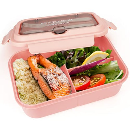 Fanhaw 40 Oz/5 Cup Bento Box for Kids, Men and Women, Lunch Box with 3 Compartments, Utensil, Microwave & Dishwasher Safe (Pink) - color: Pink