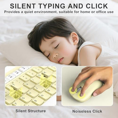 Wireless Keyboard and Mouse Combo, Full-Sized Wireless Keyboard and Adjustable DPI Mouse, 2.4GHz USB Receiver, Keyboard and Mouse for PC, Windows, Desktop, Laptop (Canary Yellow) - color: Canary yellow