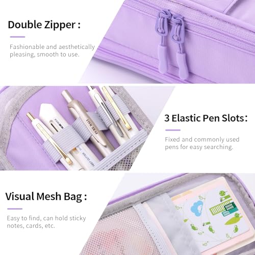 CICIMELON Large Pencil Case Big Storage Pen Pouch Bag with Compartment for School Supplies Office College Teen Boys Girls Adults, Upgraded Purple - color: Upgraded Purple
