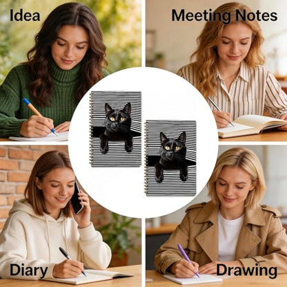 2 Pcs Cat Gifts for Women A5 Spiral Notebook, Funny Cats Journal Notebook | 160 Pages Cats Lovers Mom Lady Gifts Hardcover Journals for Writing Office, College Ruled Notebooks, Spiral Notepad - color: Multicolour 0031