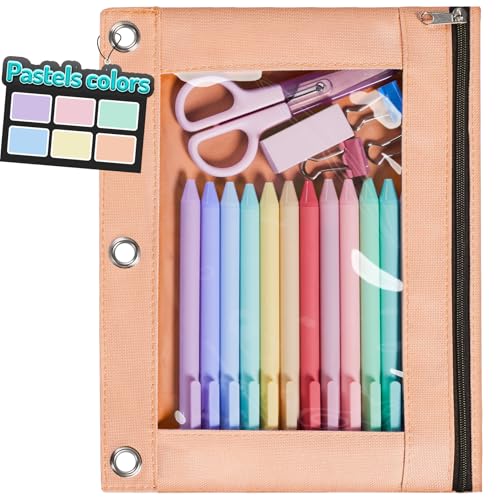 Forvencer Pencil Pouch for 3 Ring Binder, Pastels Pencil Case with Smooth Zipper, Cute Soft Pen Bag with Clear Window & 3 Reinforced Grommets, Big Capacity Binder Bag, School Office Supplies, Orange - color: Orange