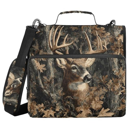 Cute Forest Camo Deer Zipper Binder Bag 3 Ring with Handle Shoulder Strap, Binder File Organizer Bag Storage Case for School Work Office