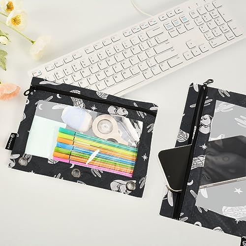 Fisyme Western Cactus Cowboy Pencil Pouch for 3 Ring Binder Pencil Case Pencil Bag Zipper Pouch with Clear Window for Office Supplies, 2 Pack - color: multi-6