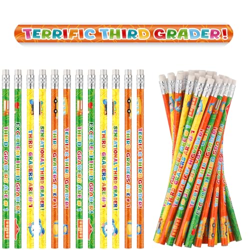 Tenceur Third Grade Pencils, 48 Pcs 3rd Graders Pencils with Erasers, 3 Motivational Designs, Welcome to Third Grade Student Gifts from Teacher, Classroom Rewards Back to School Supplies - color: 3rd Graders