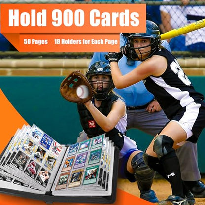 Kitoyz Trading Card Binder Album, PU Leather Baseball Card Binder with 900 Side Loading Pockets, Double Sided Pocket Zipper Card Binder for MTG, TCG, Game Cards, Sports Cards(Burning Gold） - color: Burning Gold