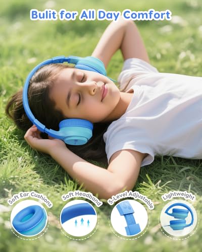 awatrue USB-C Kids Headphones, 74/85/94dB Volume Limiter, Foldable Wired Over Ear Headphones for Travel, Toddler Headphones for School, Travel, iPad, Tablet, Blue Gradient - color: USB-C Blue Gradient
