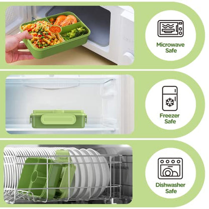 Jelife Bento Box Kids Lunch Box - Large Bento-Style Leakproof with 4 Compartments Food Storage Container with Tableware for Kids Back to School, Reusable On-the-Go Meal and Snack Packing, Green - color: 1100ml-Green