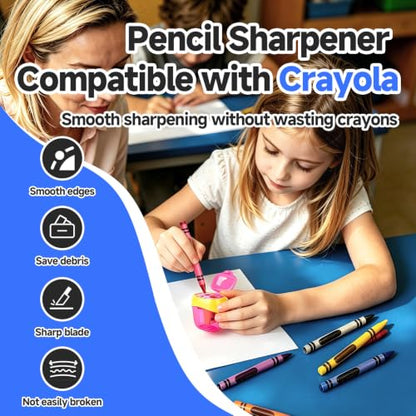 Pencil Sharpeners, Crayon Sharpener Compatible with Crayola 2 Packs | Double-Hole with Lid, Stainless Steel Blade, Compact and Lightweight, Durable and Simple to Use, Great for Daily Use
