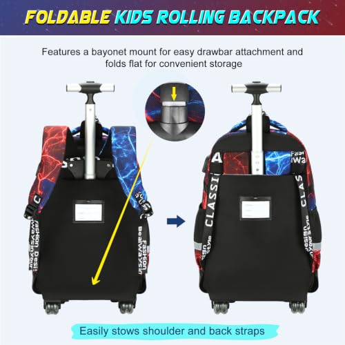 Scothen Rolling Backpack for Boys, Cool Luminous Gamer Roller School Backpacks for Boys with Lunch Bag and Pencil Pouch, Kids Backpack Bookbag with Wheels for Kindergarten Elementary Middle School - color: Cool Red Blue