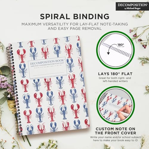 Decomposition Lobsters College Ruled Spiral Notebooks – 9.75 x 7.5 Journal with 160 Lined Pages – Notebooks for School Supplies, Home & Office – 100% Recycled Paper – Made in USA - color: Lobsters, style: Spiral-bound