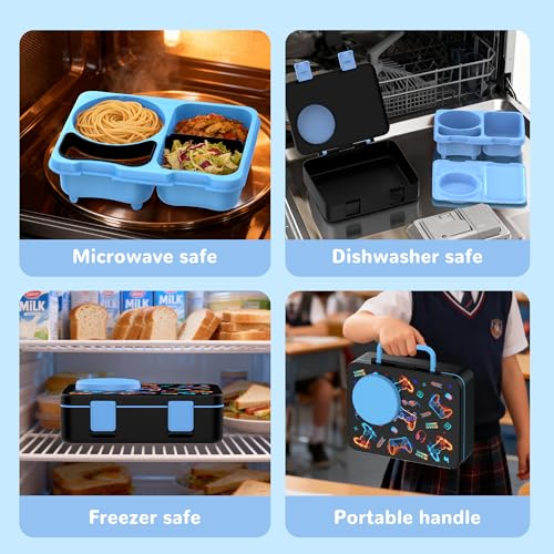 Bento Lunch Box for Kids Adult, Leakproof 3-4 Compartment Bento Box Set with Insulated Food Jar,Water Bottle, Lunch Bag, School Lunch Container for Toddler Teen Girls Boys Ages 3+(Game) - color: Game