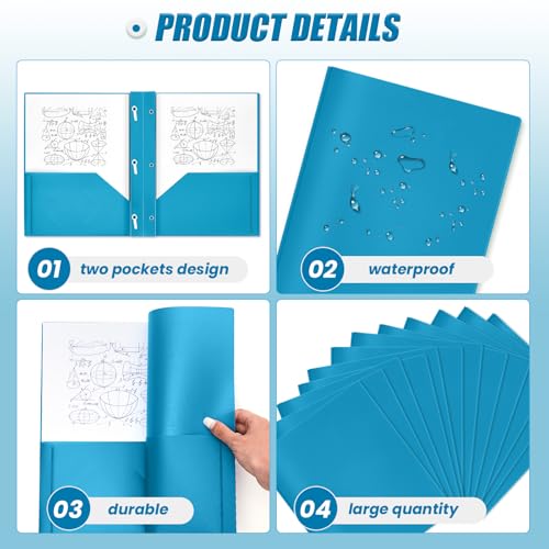 Lincia 100 Pcs Plastic Folders with Pockets and Prong Folders with Prongs 2 Pockets for Office, School for Students, Teachers, Office Workers(Sapphire Blue) - color: Sapphire Blue