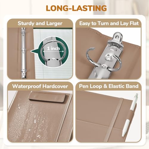 JoyCat 3 Ring Binder Clipboard with Storage,12.4"x10.2"Magnetic Clipboard Folder with 5 Expandable Folders,Refillable Lined Notepad (11" x 8.5"),Ideal for School Office Nursing(Khaki) - color: Khaki