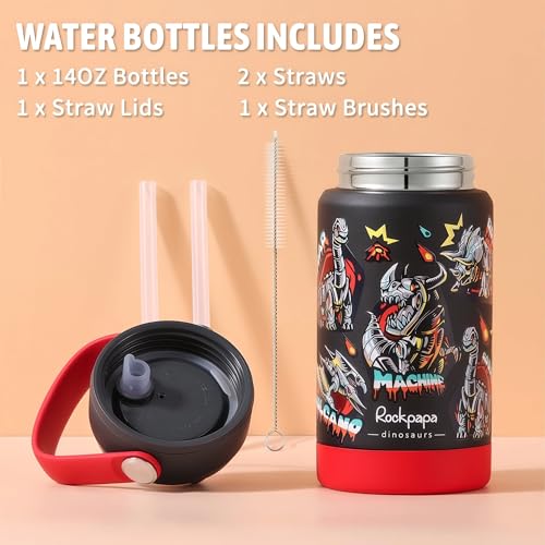 rockpapa Kids Lunch Box Set with 14oz Insulated Water Bottle & Lunch Bag, Leakproof 5.5 Cups Bento Box for School & Children, BPA-Free, Microwave Safe for Boys Girls (Black Dinosaur) - color: Black Dinosaur