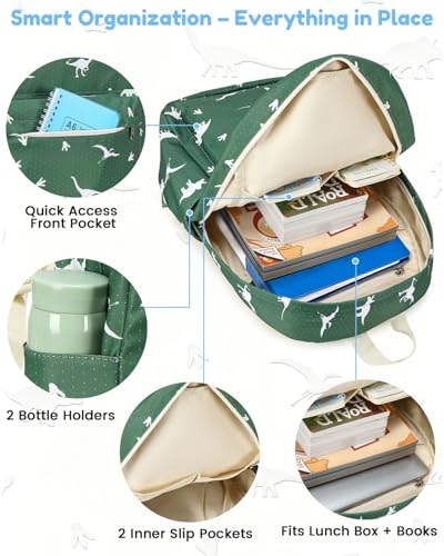 CAMTOP Backpack for Kids, Boys Girls Preschool Backpacks with Lunch Box Toddler Kindergarten School Bookbag Set (Green Dinosaur 7) - color: Green Dinosaur 7
