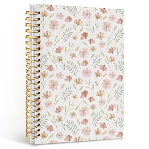 MOFUYU Cute Spiral Notebook Journal for Women,Floral Notebook | Floral Pretty Hardcover Spiral Notebook for Women School,Pink Journal for Teen Girls 5.5x8.3 A5 - color: Floral(pink)