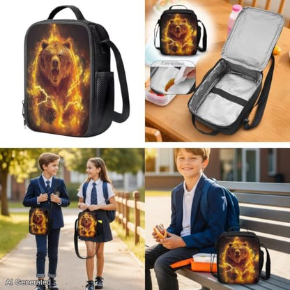 Cool Bear Backpack for Boys Kids Backpack for Girls with Lunch Bag Pencil Case Bottle Bag Kids Bookbag Teen Girl Backpacks for Elementary Middle High School 17 inch Back-to-School Gifts - color: Cool Bear