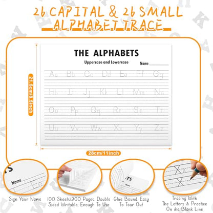 Eaasty 100 Pcs Alphabet Tracing Paper Trace Letters Alphabet Handwriting Practice Workbook Back to School for Kids Ages 3-5 Practice Paper to Write Letters for Pre K and Kindergarten (11.5x8.5 Inches) - size: 11.5x8.5 Inches