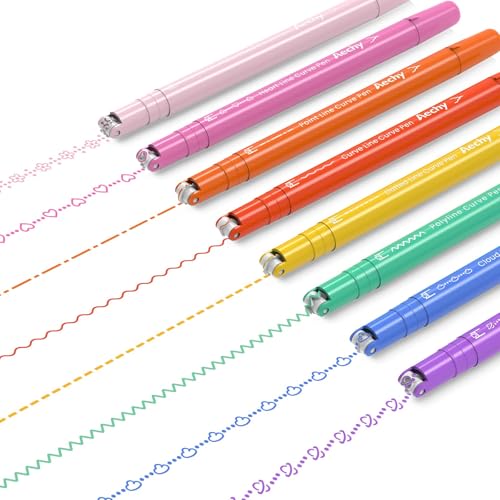 AECHY 8PCS Curve Highlighter Pen for Note Taking, Dual Tip Pens with 8 Different Curve Shapes & 8 Colors Fine Lines, Colored Curve Pens Set for Kids Journaling Back to School Supplies - color: 8 Colors Fine + Curve Tip