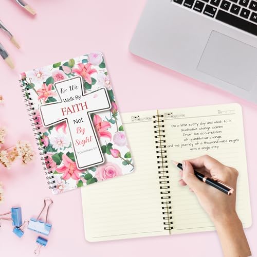 Xqumoi 2Pack A5 Floral Cross Religious Spiral Notebooks - Bible Verses Writing Notebooks, Ruled Lined Journal, Inspirational Christian Christmas Gift, Sunday School Supply (Pink & Blue) - style: D-Pink Blue Floral