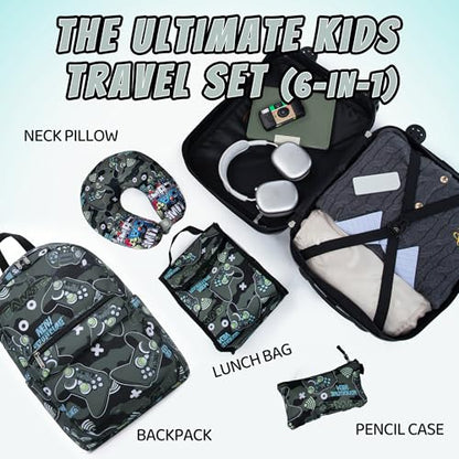 16’’ Kid’s Luggage Set with Spinner Wheels, Hardside with Suitcases,6 Piece | Carry on Luggage, Travel Rolling Luggage Airline Approved Suitcase Set with Spinner Wheels Girls Boys - color: Joystick