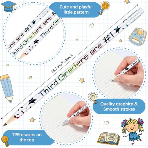 Tenceur 24 Pcs 3rd Graders Pencils Bulk Motivational Pencils with Erasers Inspirational Pencil with Back to School Supplies for Kids Student Teacher Classroom Reward - style: 3rd Graders