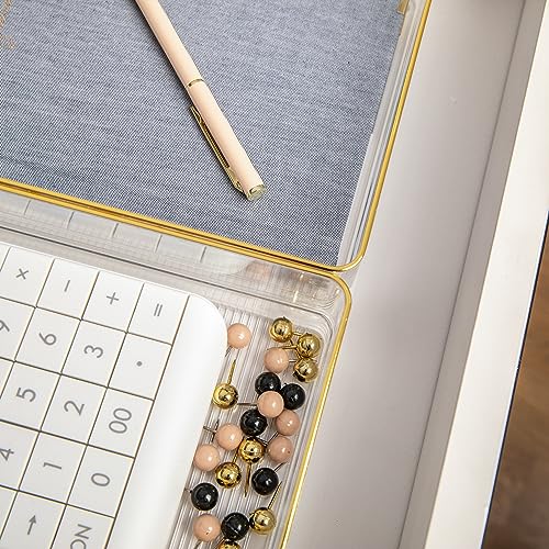 Martha Stewart Kerry Plastic Stackable Office Desk Drawer Organizers, 9" x 6", 3 Pack, with Gold Trim - size: 9" x 6"