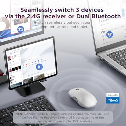 Lenovo 700 Multi-Device Wireless Mouse, Bluetooth or 2.4 GHz USB-A Connection, Connect up to 3 Devices, 36 Month Battery Life, Seashell - color: Seashell