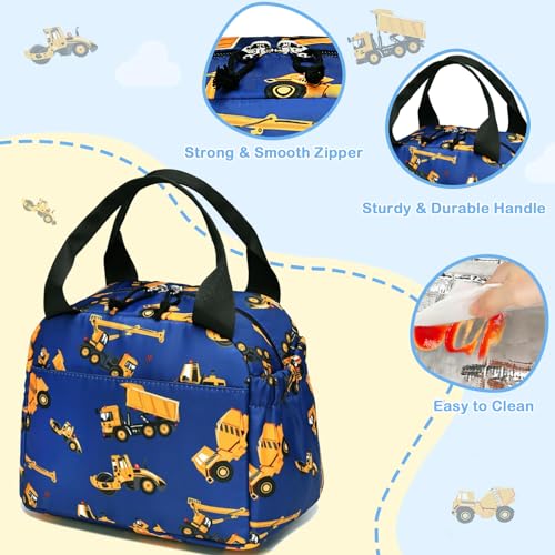 CAMTOP Boys Lunch Box Kids Insulated Lunch Bag Kids Cute Lunchbox for Boys Loncheras Para Niños - color: Engineering Car Blue