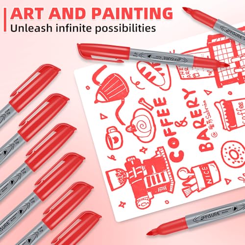 Red Permanent Marker, Fine Point Markers Quick Drying, Fade Resistant, No Smear, Waterproof, Smudge-Proof, Classroom Home Office Supplies, on Paper, Glass, Plastic, Metal, Wood, 18 Pack - color: red