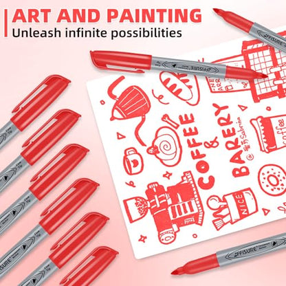 Red Permanent Marker, Fine Point Markers Quick Drying, Fade Resistant, No Smear, Waterproof, Smudge-Proof, Classroom Home Office Supplies, on Paper, Glass, Plastic, Metal, Wood, 18 Pack - color: red