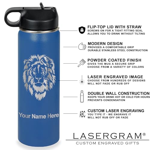 LaserGram Personalized Water Bottle, Grad Cap Class of 2023, 2024, 2025, 2026, 2027, Stainless Steel Double Wall Vacuum Insulated with Flip Top Straw, Custom Engraved Gift (20oz / 590ml Dark Blue) - color: Dark Blue, size: 20 Ounces