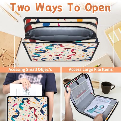 Birthday Ribbon Zipper Binder, 3 D-Ring Expanding File Folder with Handle & Adjustable Shoulder Strap, 400 Sheets Capacity Multi-Pocket Organizer for 13 Inch Laptop - color: Birthday Ribbon